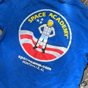 Blue Space Academy T-shirt with a retro vibe